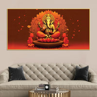 Lord Ganesha Sitting On Sacred Lotus Throne in Padmasana Premium Canvas Wall Painting for Home & Pooja Spaces – Modern Spiritual Wall Decor