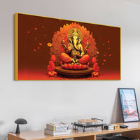 Lord Ganesha Sitting On Sacred Lotus Throne in Padmasana Premium Canvas Wall Painting for Home & Pooja Spaces – Modern Spiritual Wall Decor