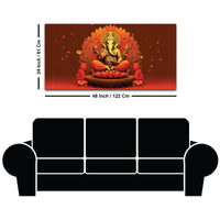 Lord Ganesha Sitting On Sacred Lotus Throne in Padmasana Premium Canvas Wall Painting for Home & Pooja Spaces – Modern Spiritual Wall Decor