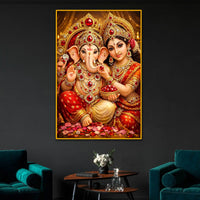 Lord Ganesha with Goddess Lakshmi Floating Frame Crystal Wall Painting