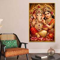 Lord Ganesha with Goddess Lakshmi Floating Frame Crystal Wall Painting