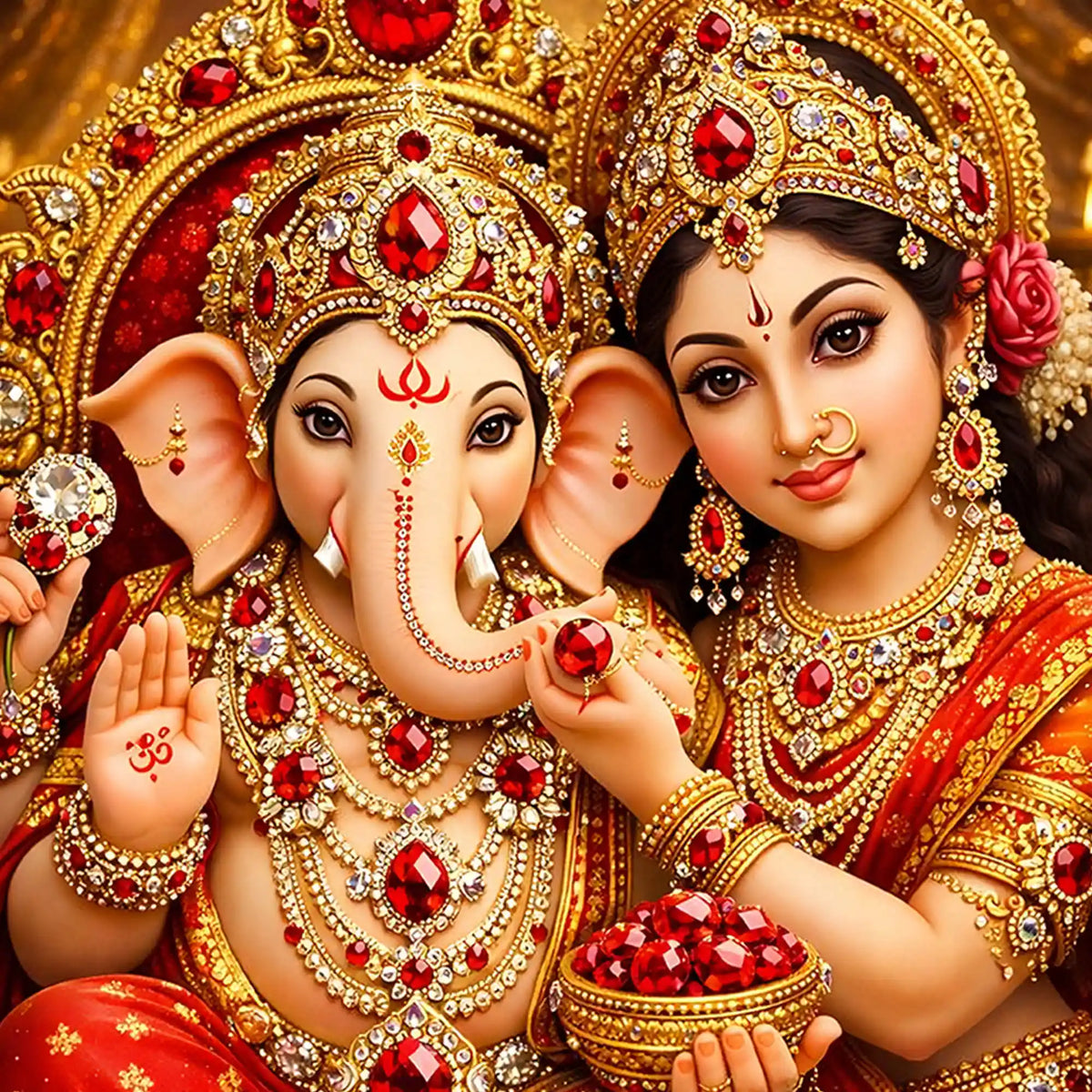 Lord Ganesha with Goddess Lakshmi Floating Frame Crystal Wall Painting