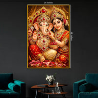 Lord Ganesha with Goddess Lakshmi Floating Frame Crystal Wall Painting