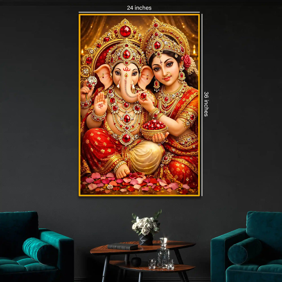 Lord Ganesha with Goddess Lakshmi Floating Frame Crystal Wall Painting