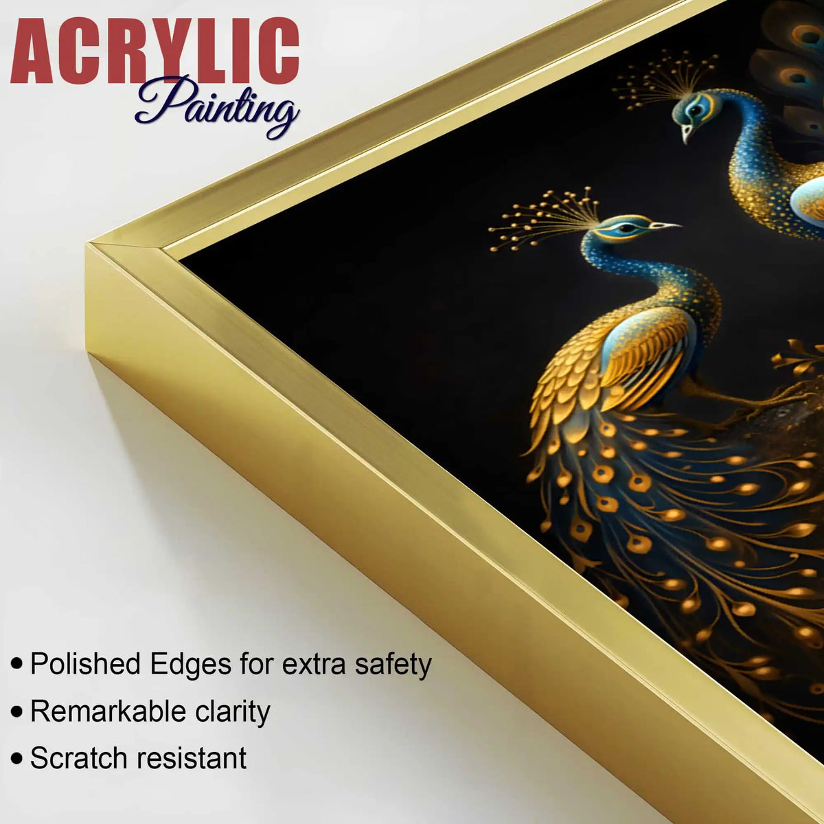 Lord Krishna & the Peacocks Acrylic Floating Frame Wall Painting Set of 3