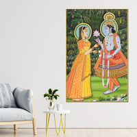 Lord Krishna Accepting Lotus From Shree Radha Canvas Wall Painting