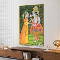 Lord Krishna Accepting Lotus From Shree Radha Canvas Wall Painting