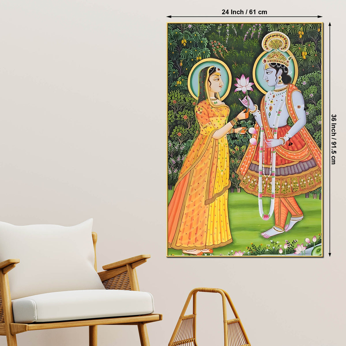 Lord Krishna Accepting Lotus From Shree Radha Canvas Wall Painting