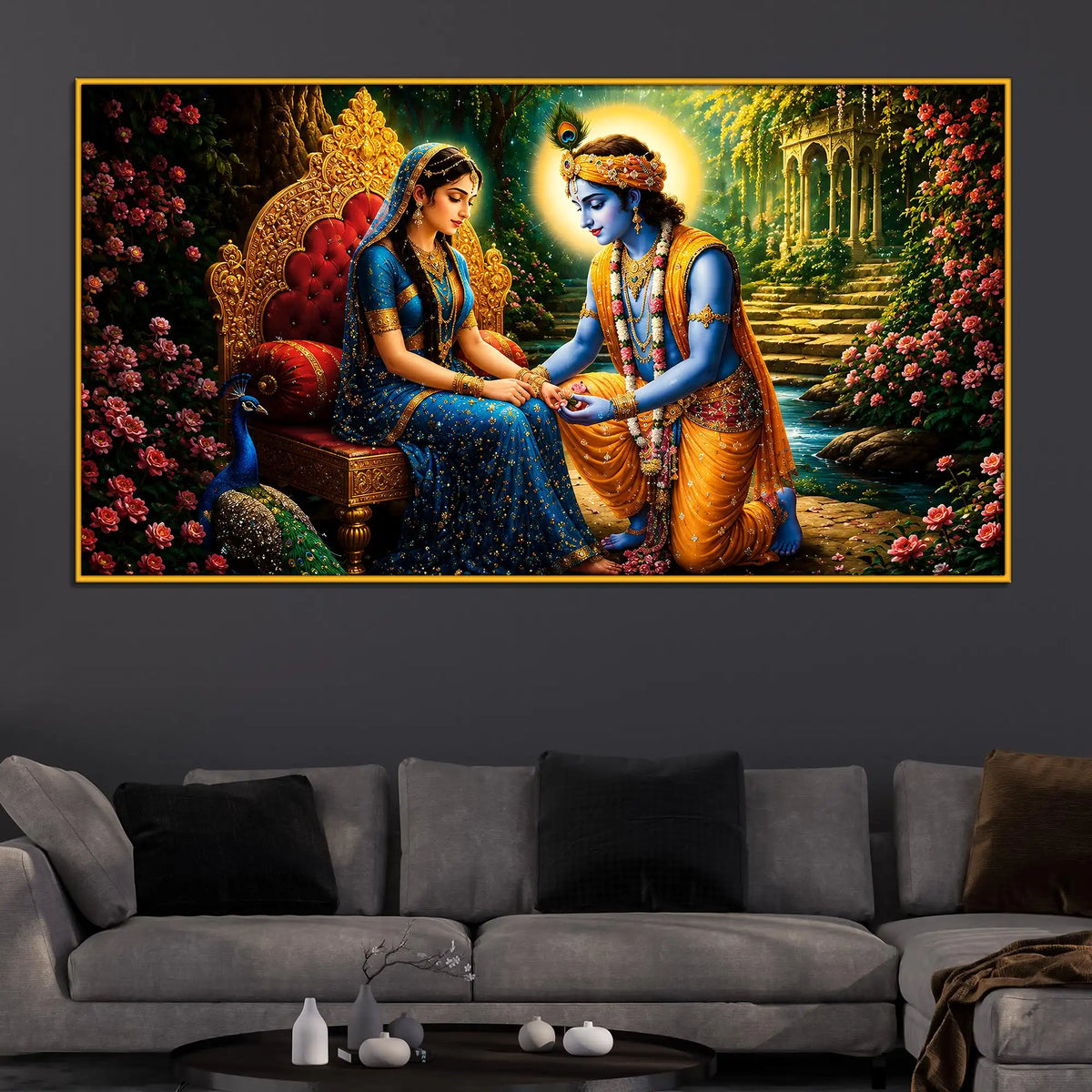 Lord Krishna and Radha Premium Floating Frame Crystal Wall Painting