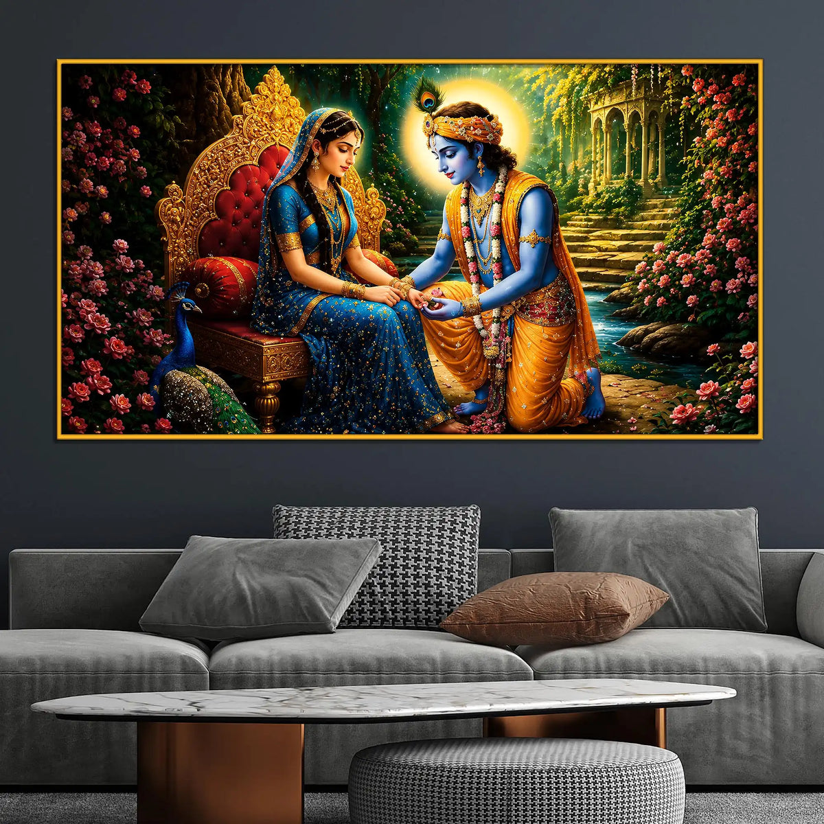Lord Krishna and Radha Premium Floating Frame Crystal Wall Painting