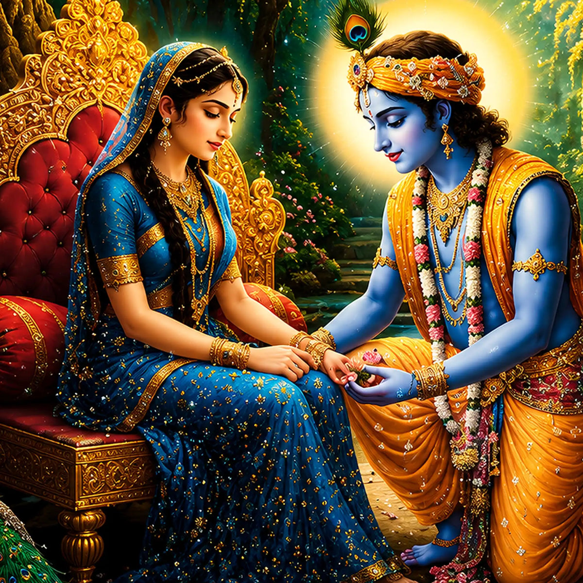 Lord Krishna and Radha Premium Floating Frame Crystal Wall Painting