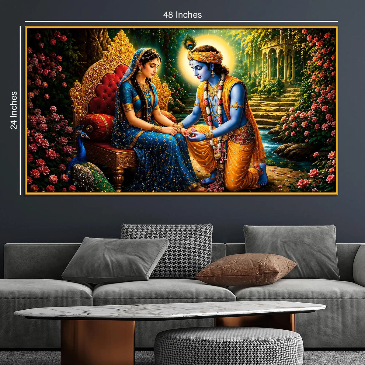 Lord Krishna and Radha Premium Floating Frame Crystal Wall Painting