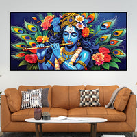 Lord Krishna Floral Peacock Theme Painting