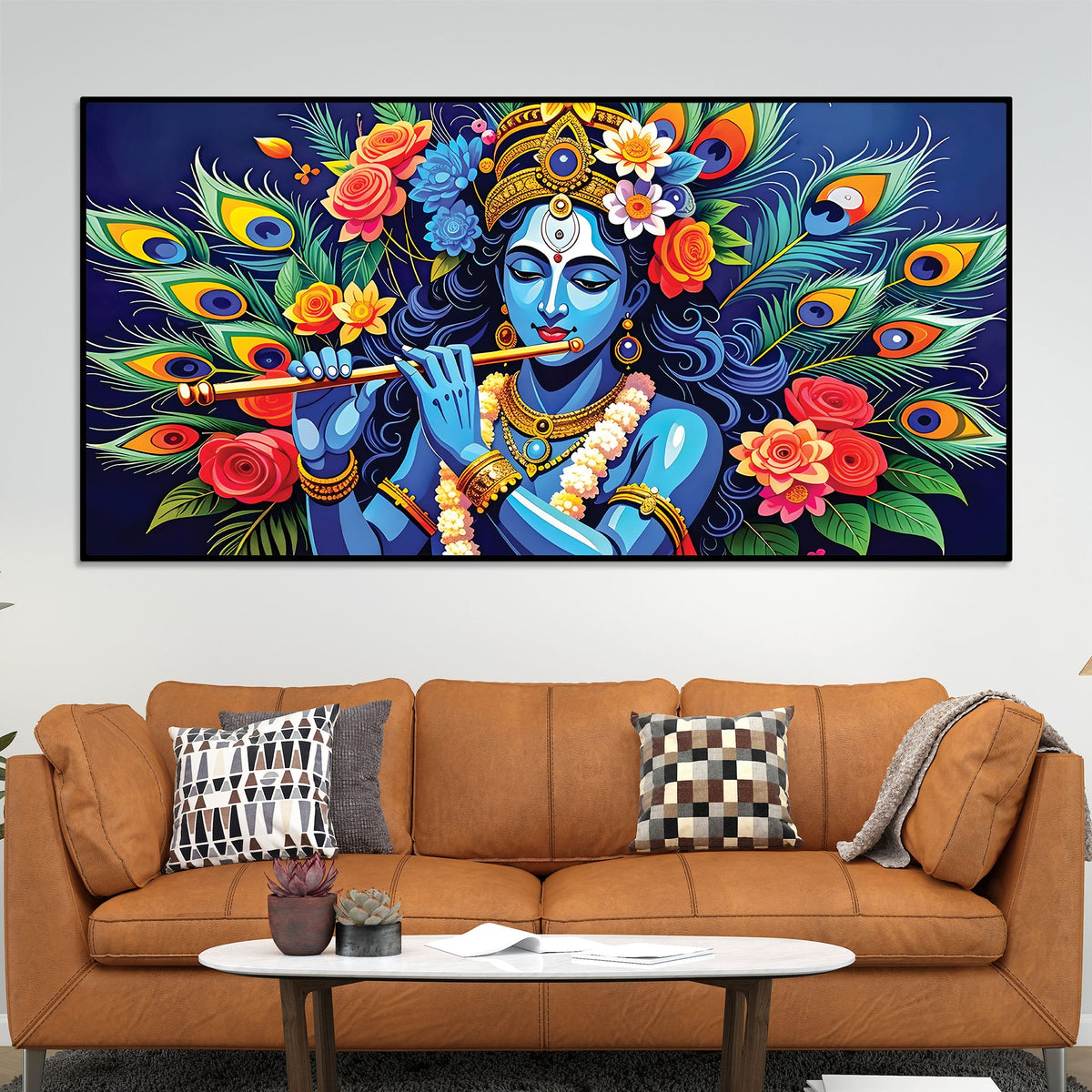 Lord Krishna Floral Peacock Theme Painting