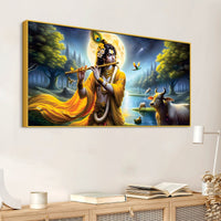 Lord Krishna Peaceful Moonlight Spiritual Painting