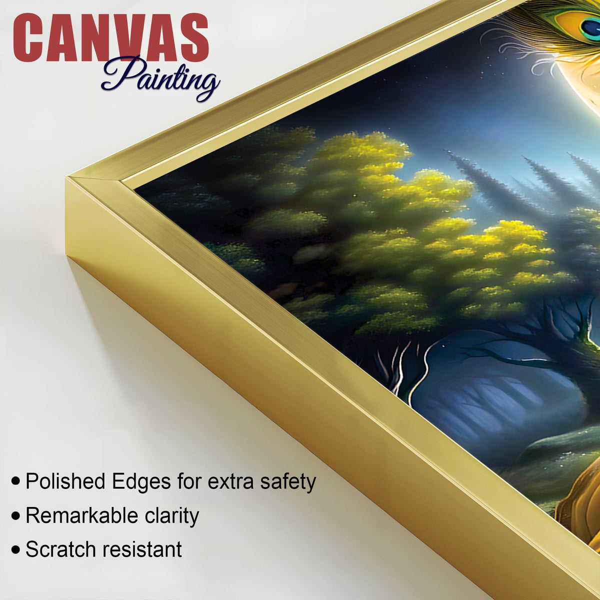 Lord Krishna Peaceful Moonlight Spiritual Painting