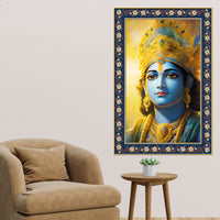 Lord Krishna Sacred and Devotion Floral Border Vertical Wall Painting