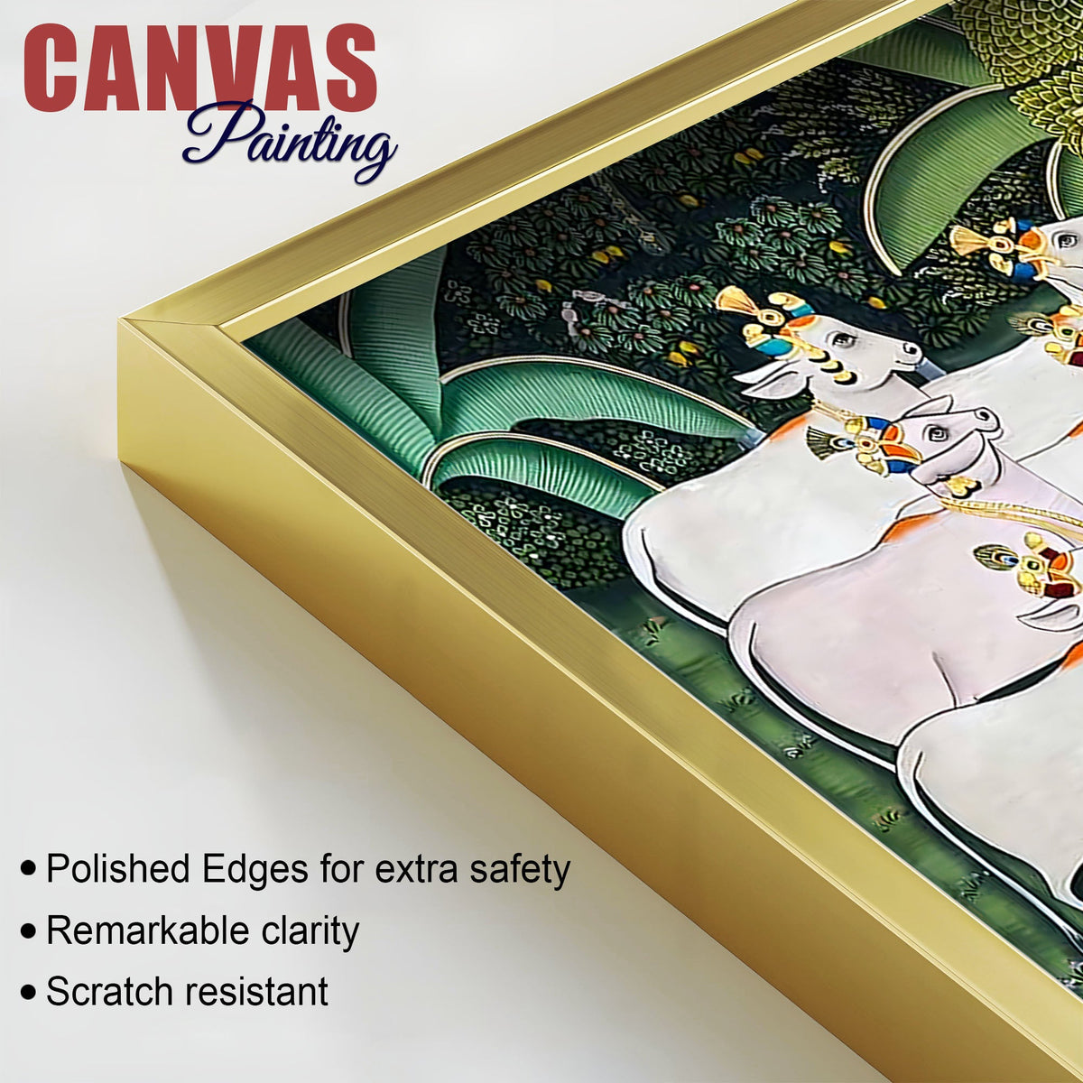 Lord Krishna Shreenathji with Gau Mata and Devotees Pichwai Canvas Wall Painting