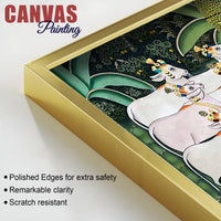 Lord Krishna Shreenathji with Gau Mata and Devotees Pichwai Canvas Wall Painting