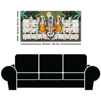 Lord Krishna Shreenathji with Gau Mata and Devotees Pichwai Canvas Wall Painting