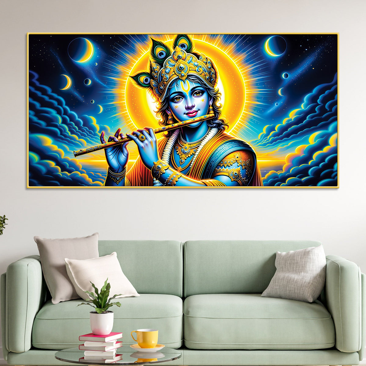 Lord Krishna Spiritual Night Sky Painting