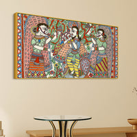 Lord Krishna with Gopis Madhubani Canvas Wall Painting