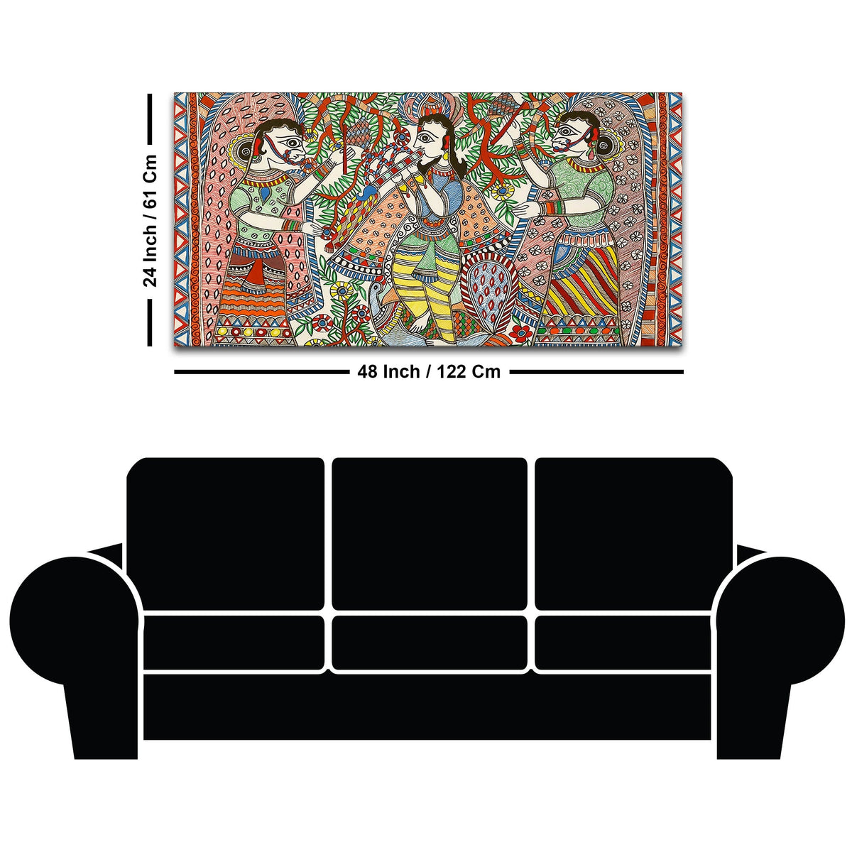 Lord Krishna with Gopis Madhubani Canvas Wall Painting