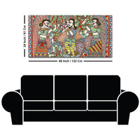 Lord Krishna with Gopis Madhubani Canvas Wall Painting