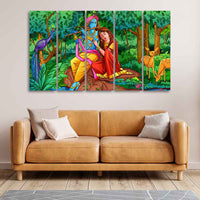 Lord Radha Krishna in Forest Wall Painting Set of Five Pieces