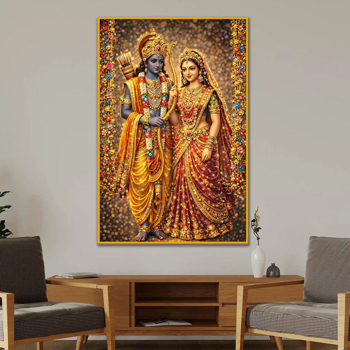 Lord Ram & Sita Divine Portrait Floating Frame Crystal Wall Painting