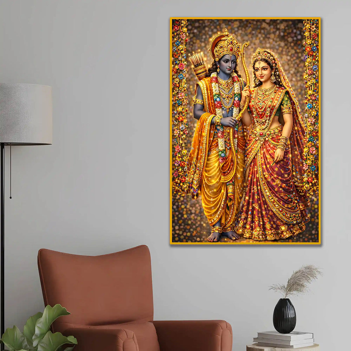 Lord Ram & Sita Divine Portrait Floating Frame Crystal Wall Painting