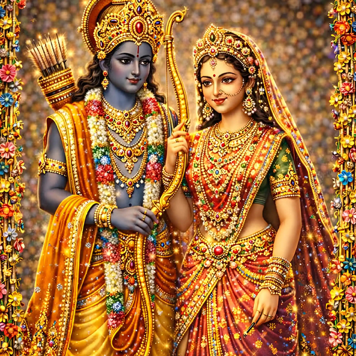 Lord Ram & Sita Divine Portrait Floating Frame Crystal Wall Painting