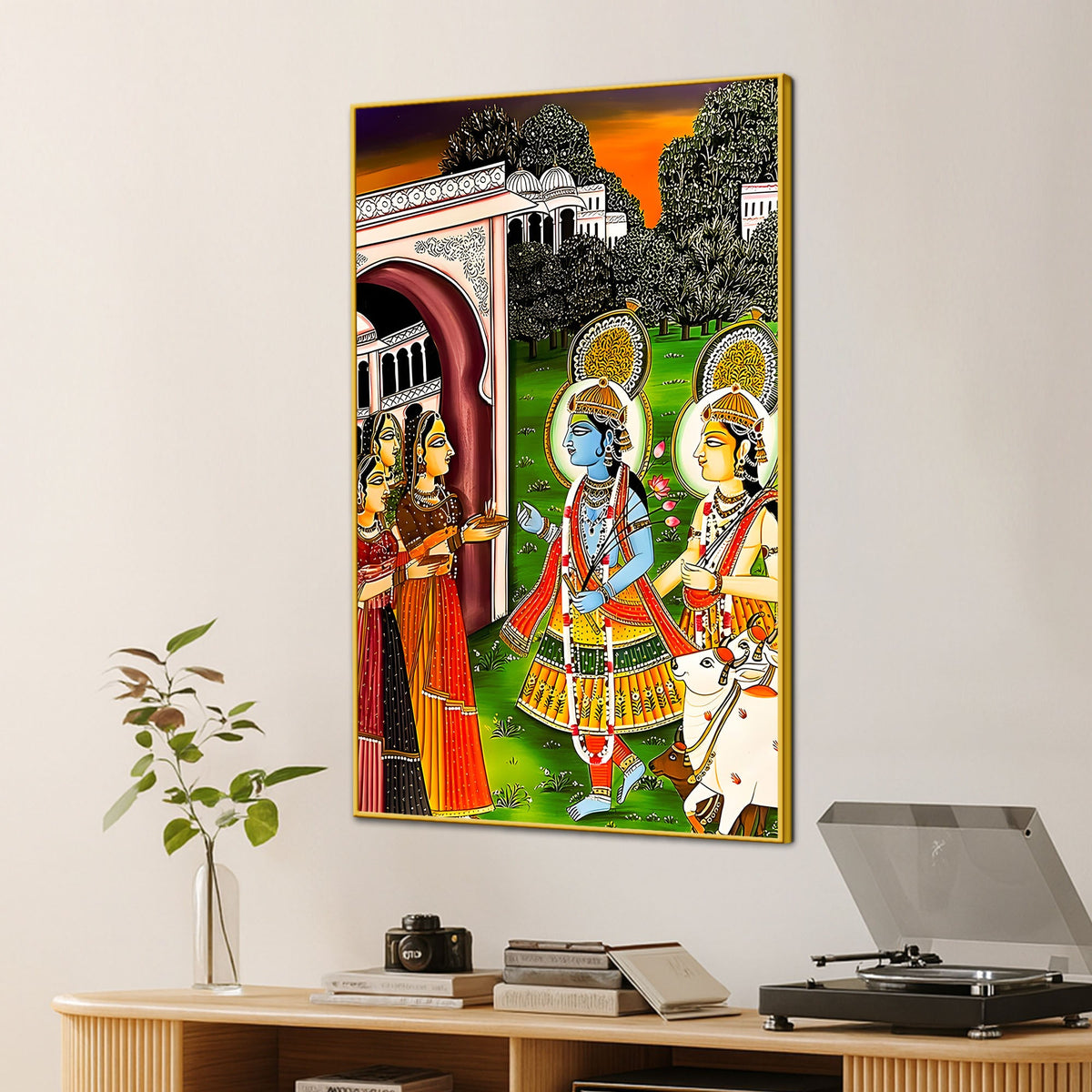 Lord Shree Krishna Balaram Darshan Palace Scene Canvas Wall Painting