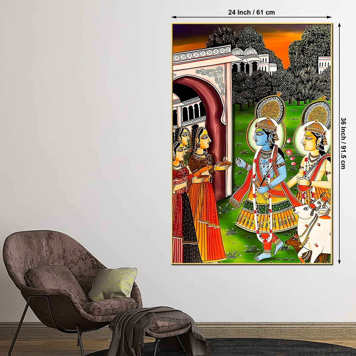 Lord Shree Krishna Balaram Darshan Palace Scene Canvas Wall Painting