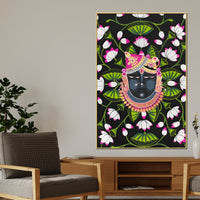 Lord Shree Krishna Portrait with Lotus Canvas Wall Painting