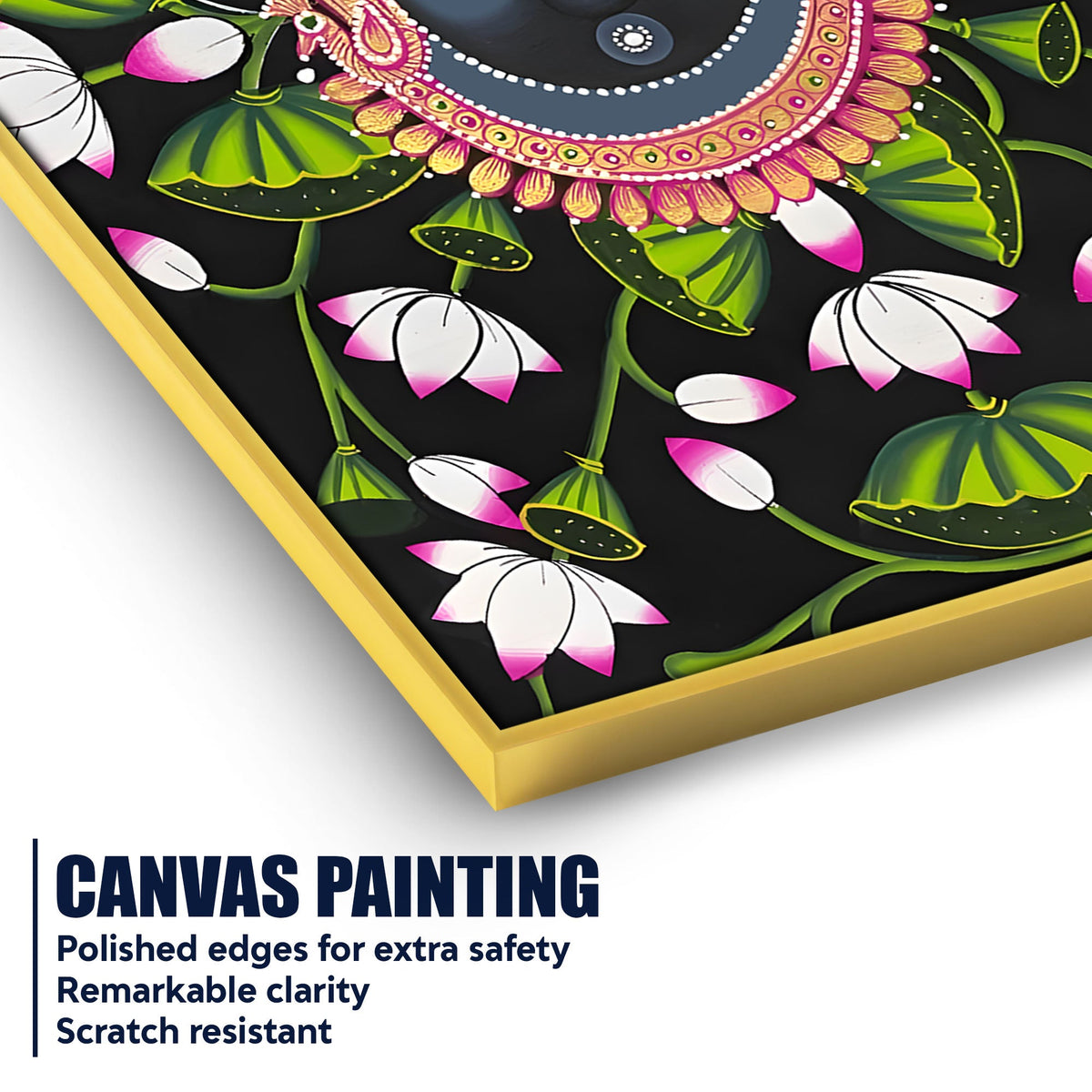 Lord Shree Krishna Portrait with Lotus Canvas Wall Painting