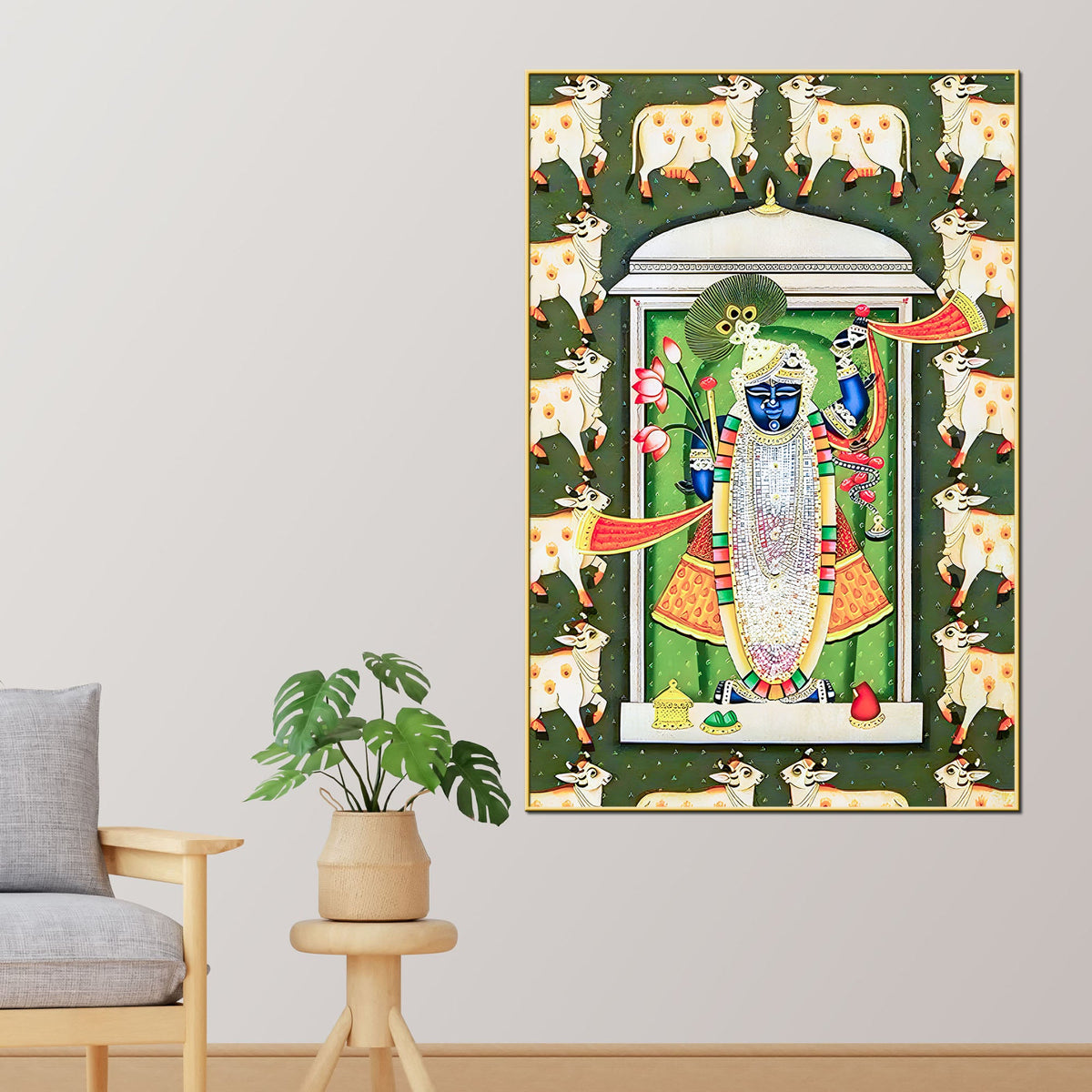Lord Shree Krishna Shrinath Ji Pichwai Inspired Canvas Wall Painting