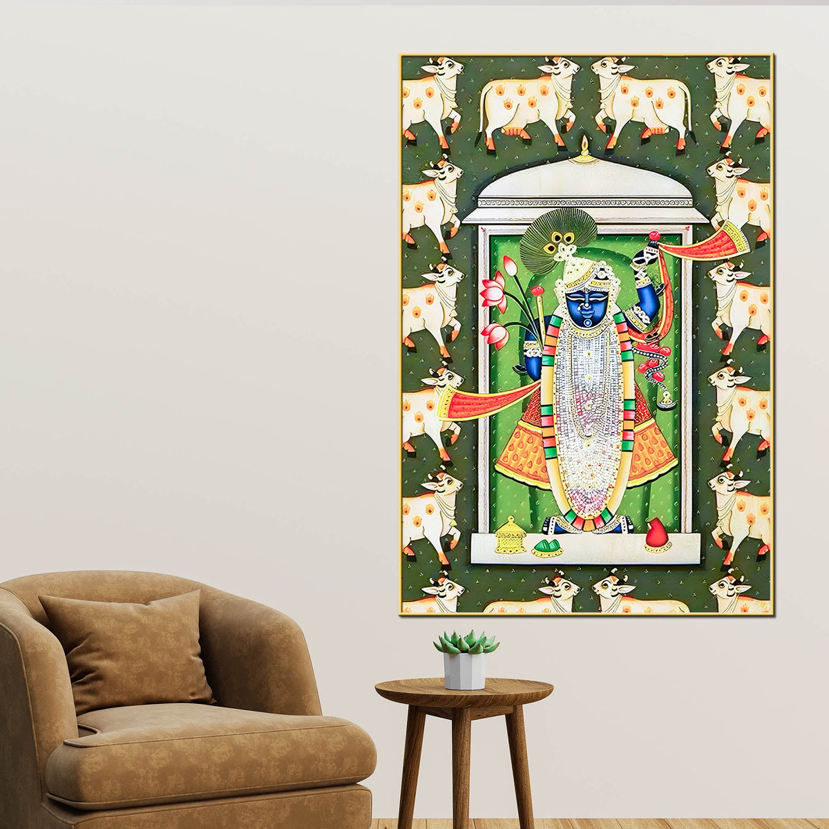 Lord Shree Krishna Shrinath Ji Pichwai Inspired Canvas Wall Painting