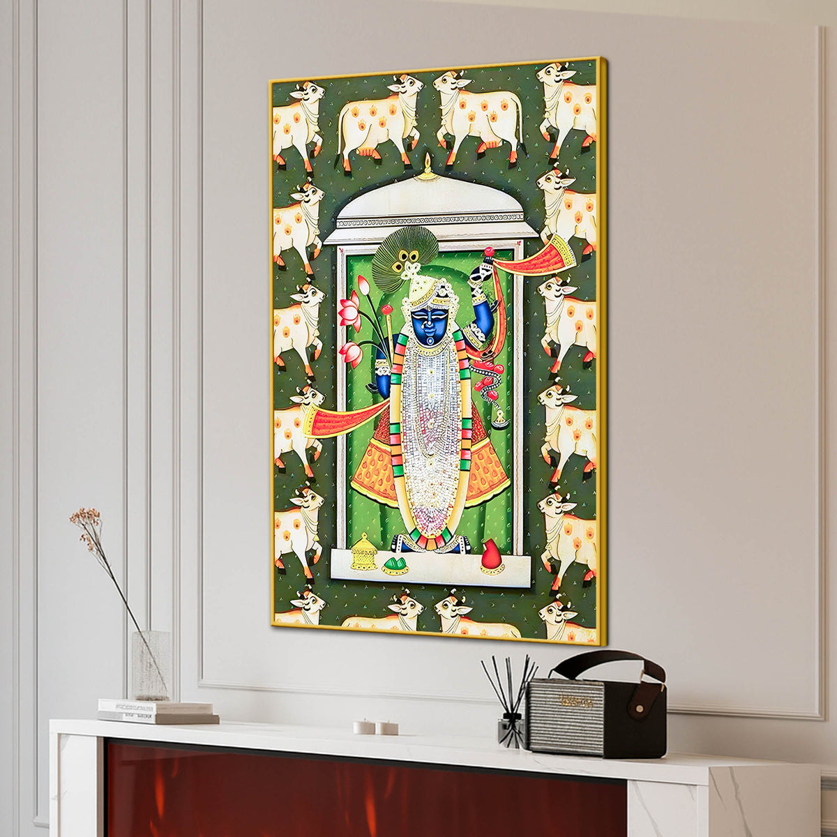 Lord Shree Krishna Shrinath Ji Pichwai Inspired Canvas Wall Painting