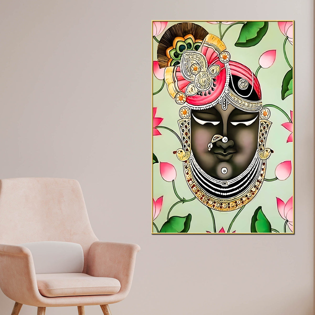 Lord Shreenathji Face Illustration Canvas Wall Painting
