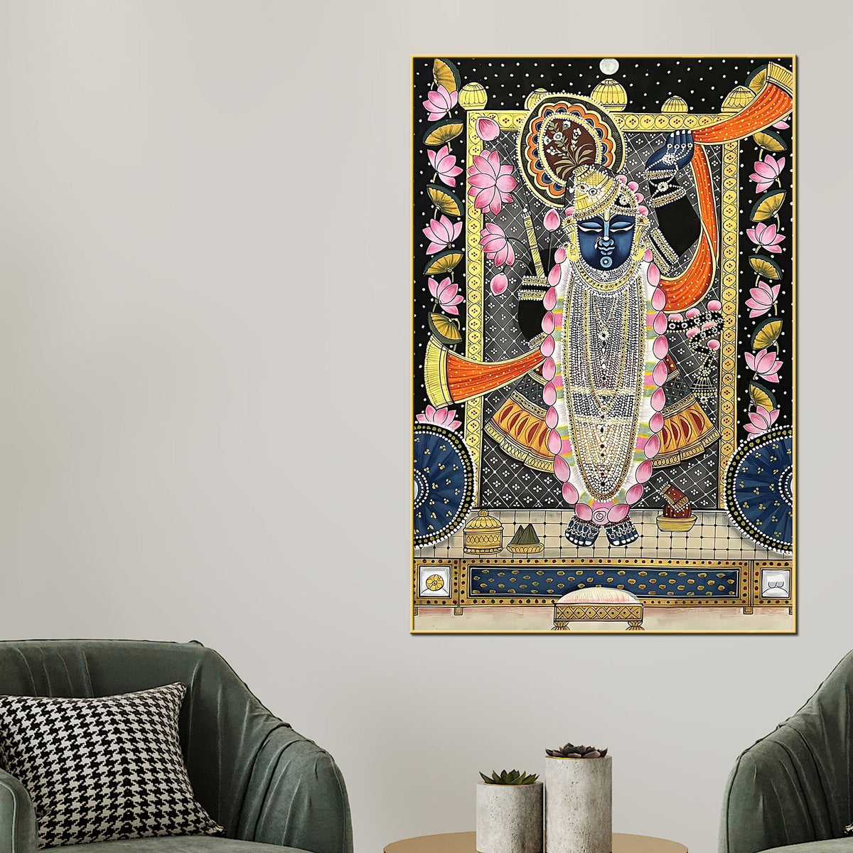 Lord Shreenathji Nathdwara Style Canvas Wall Painting for Home & Temple