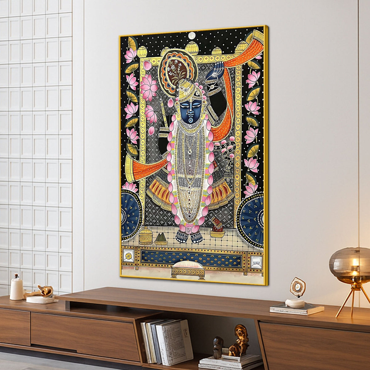 Lord Shreenathji Nathdwara Style Canvas Wall Painting for Home & Temple