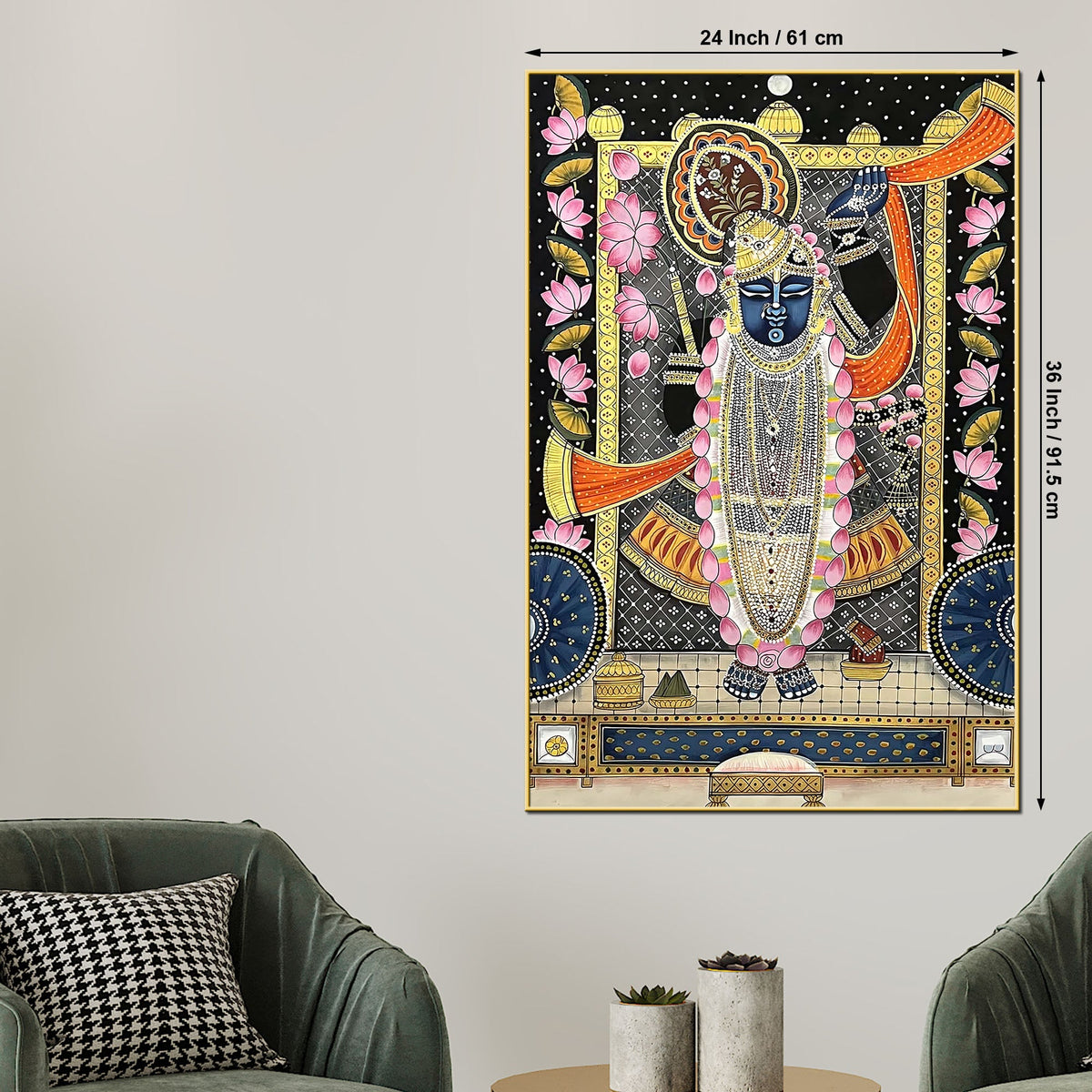 Lord Shreenathji Nathdwara Style Canvas Wall Painting for Home & Temple