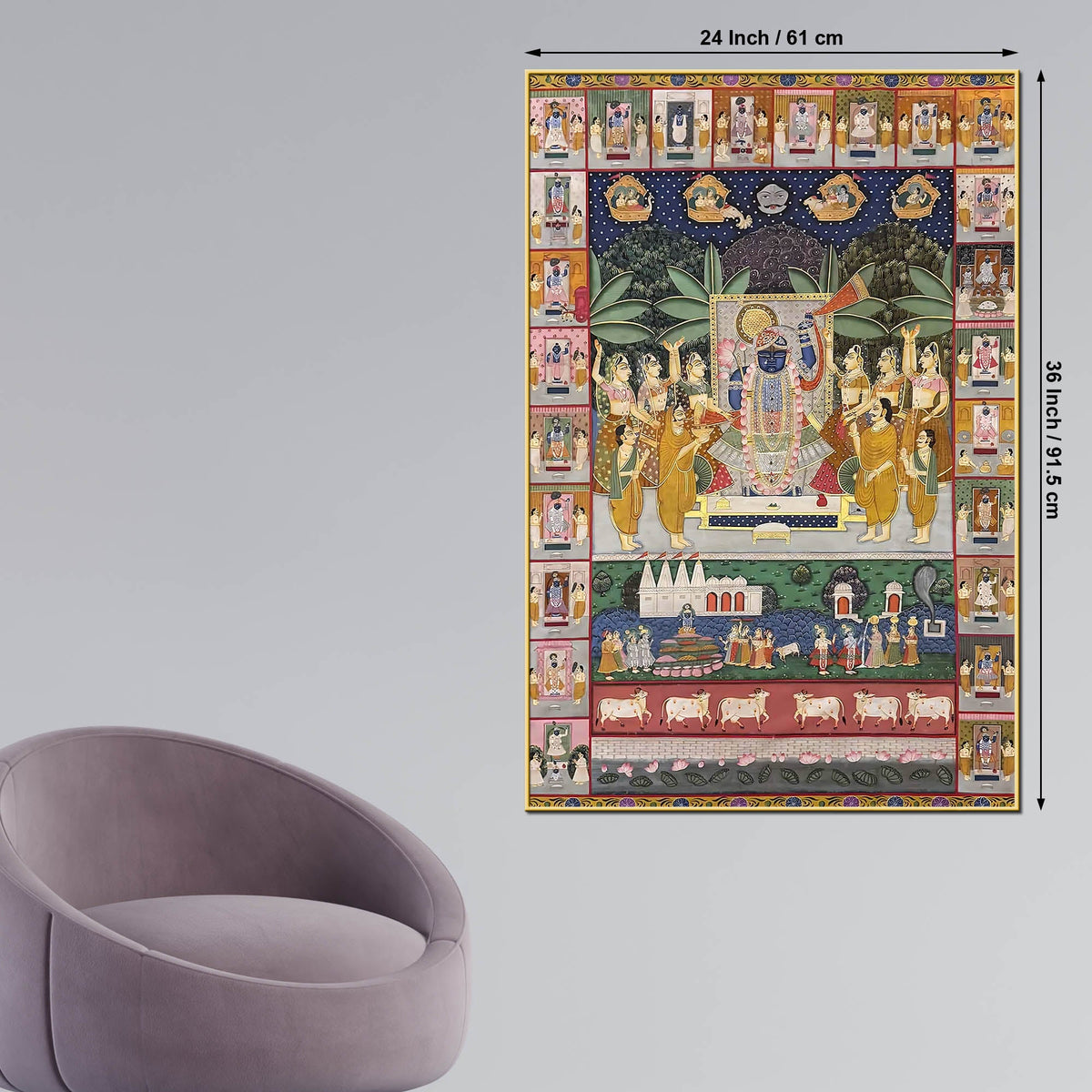 Lord Shreenathji Traditional Canvas Wall Painting for Home & Temple