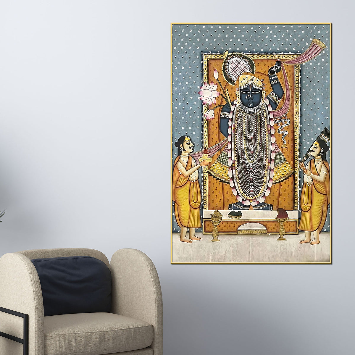 Lord Shreenathji Traditional Pichwai Canvas Wall Painting for Home Decor