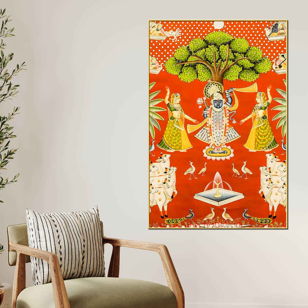 Lord Shreenathji with Cows & Gopikas Pichwai Canvas Wall Painting