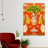 Lord Shreenathji with Cows & Gopikas Pichwai Canvas Wall Painting
