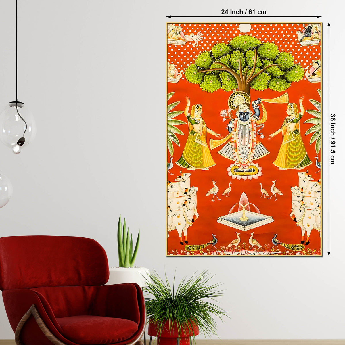 Lord Shreenathji with Cows & Gopikas Pichwai Canvas Wall Painting