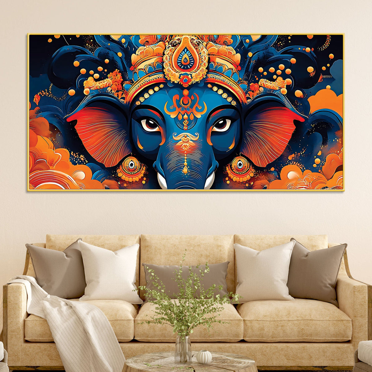 Lord Shri Ganesha Divine Face Abstract Canvas Wall Painting for Home & Office – Contemporary Spiritual Wall Art