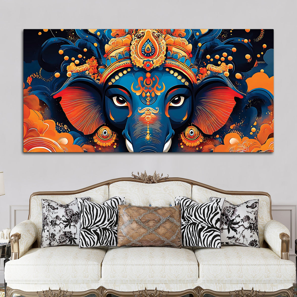 Lord Shri Ganesha Divine Face Abstract Canvas Wall Painting for Home & Office – Contemporary Spiritual Wall Art